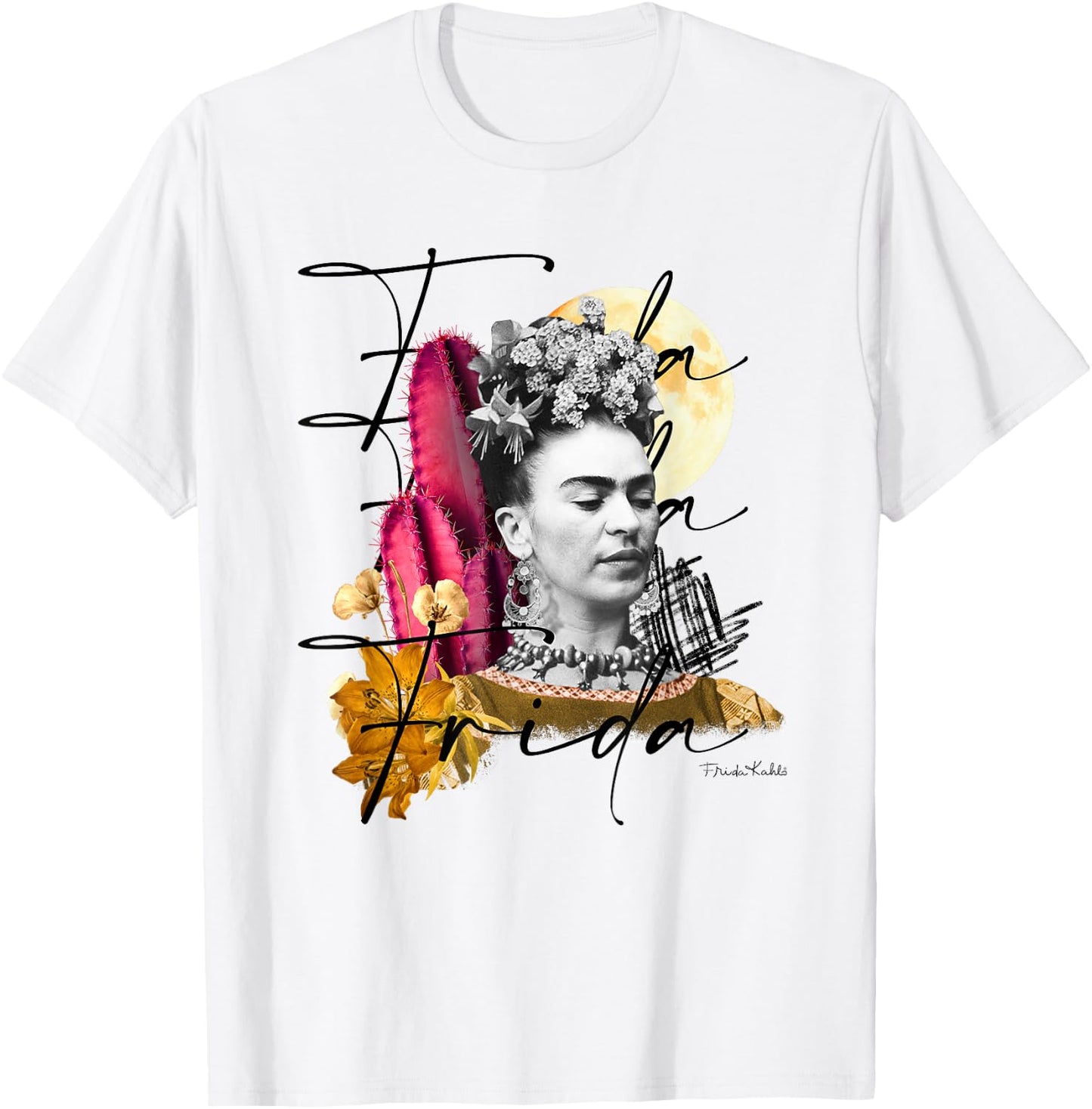 Frida Kahlo - Damen , Weiß, S, Kurzarm, Klassisch, Kunst, Asymmetrisch T-Shirt - T-Shirt | White