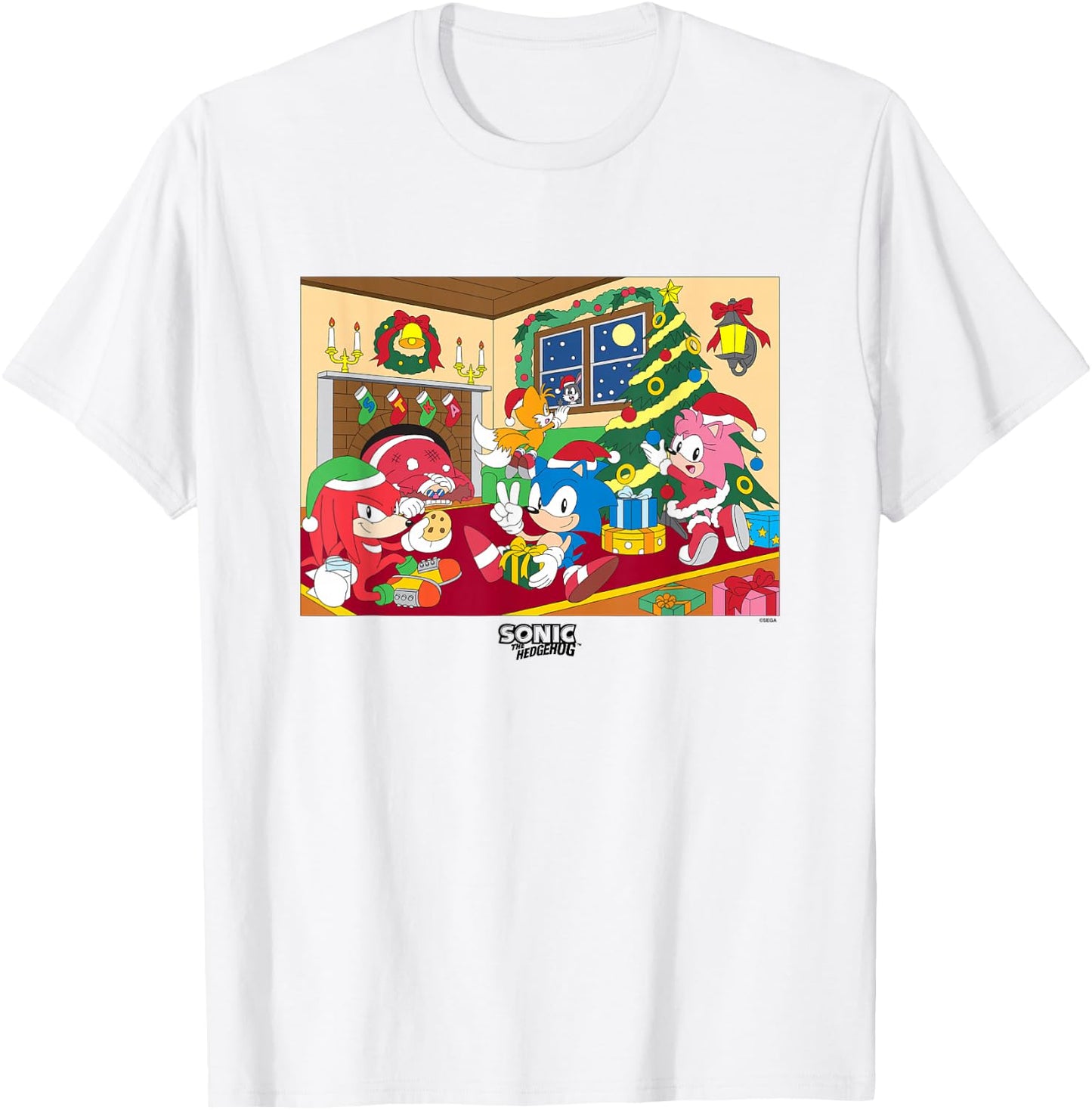 Sonic The Hedgehog Christmas Together for The Holidays Shot T-Shirt - T-Shirt | White
