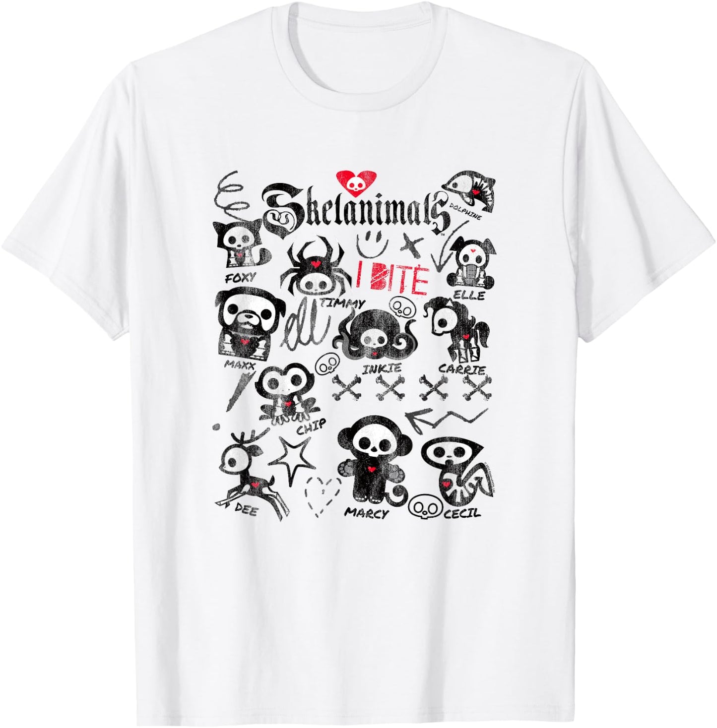 Skelanimals I Bite Vintage Retro Dead Pet Textbook Collage T-Shirt - T-Shirt | White