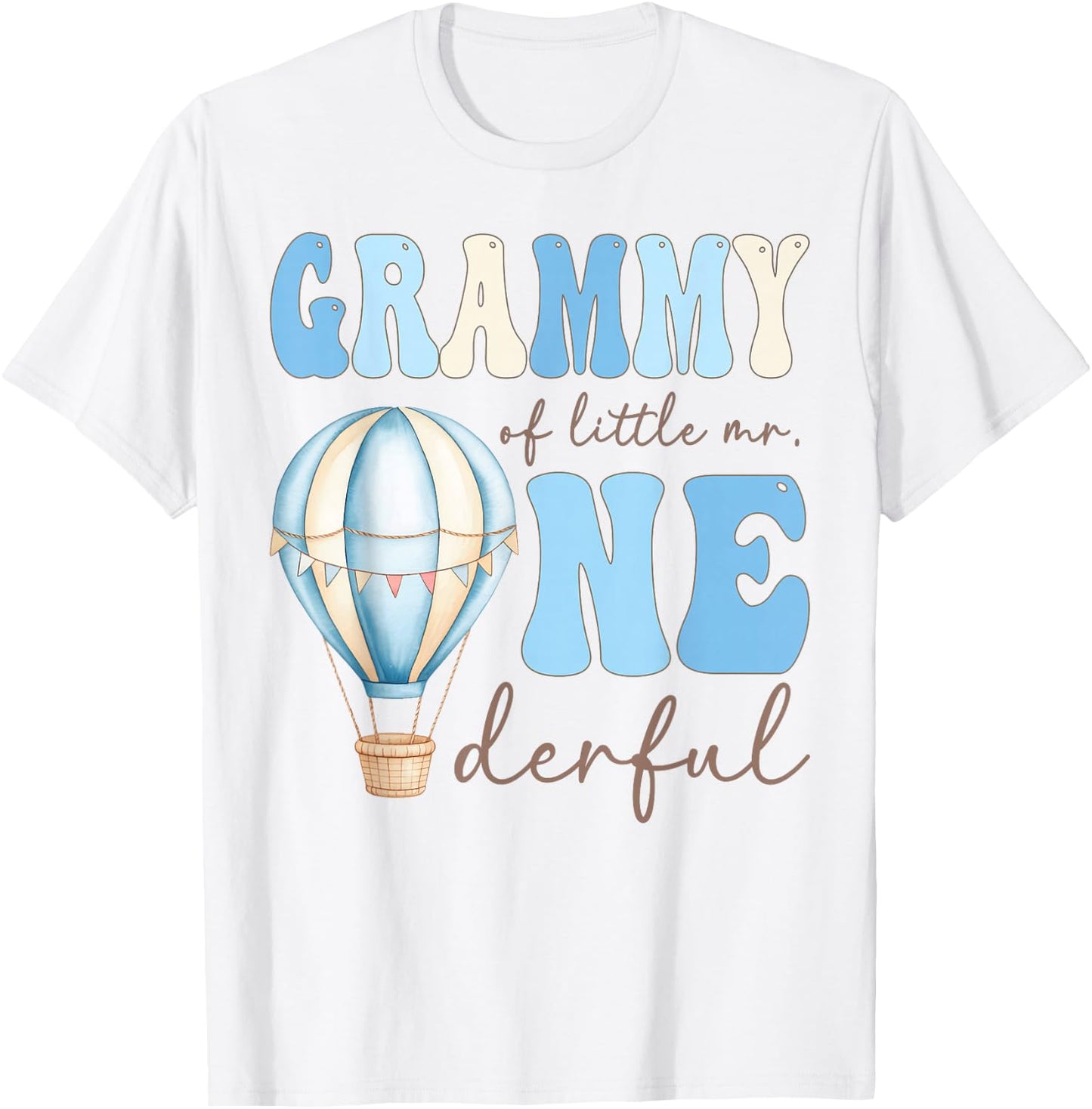 Grammy of Little Mr. Onederful 1st Birthday Boy Air Balloon T-Shirt - T-Shirt | White