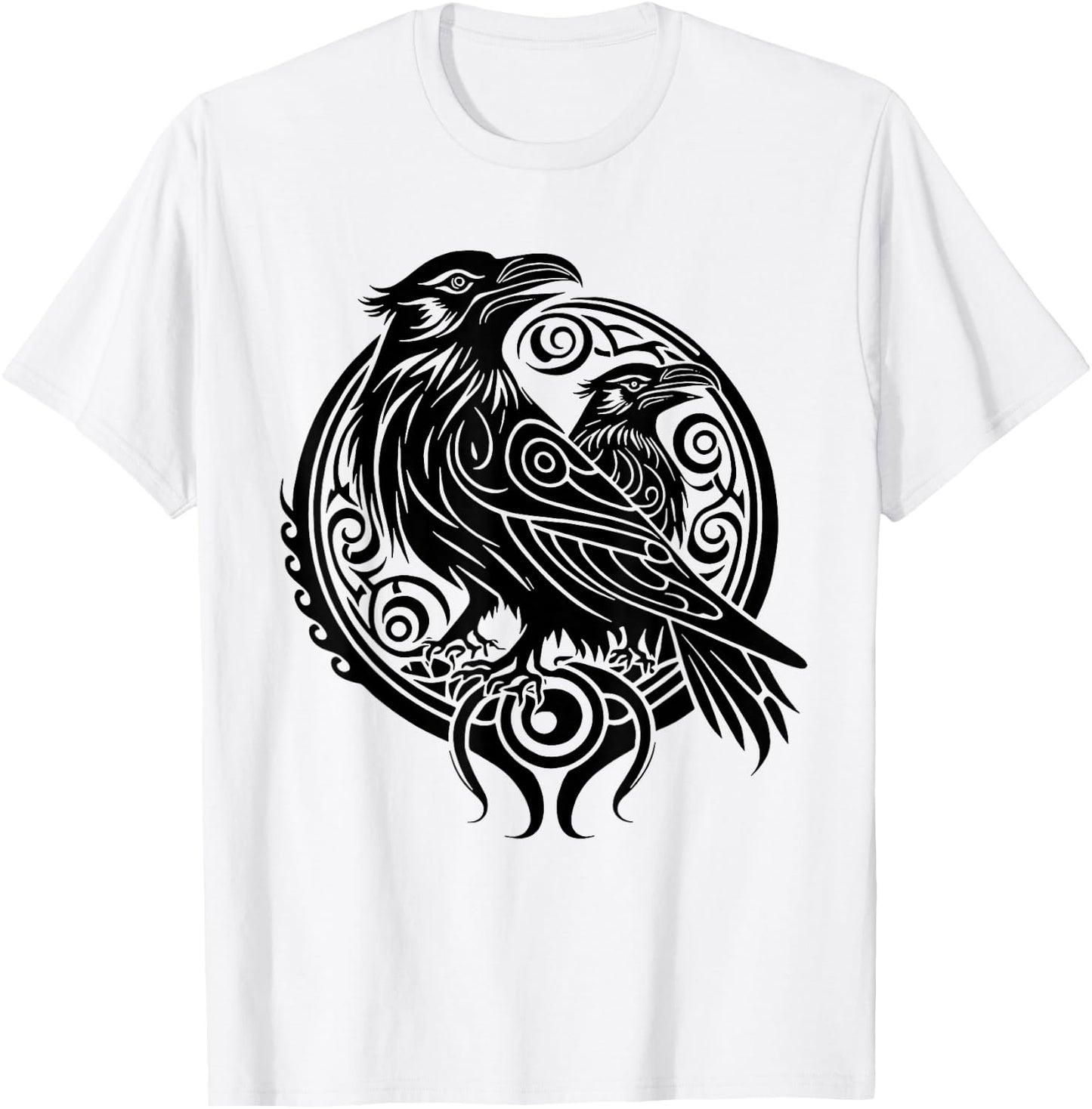 Odin Ravens Nordic Mythology Viking Celtic Bird Animal T-Shirt - T-Shirt | White
