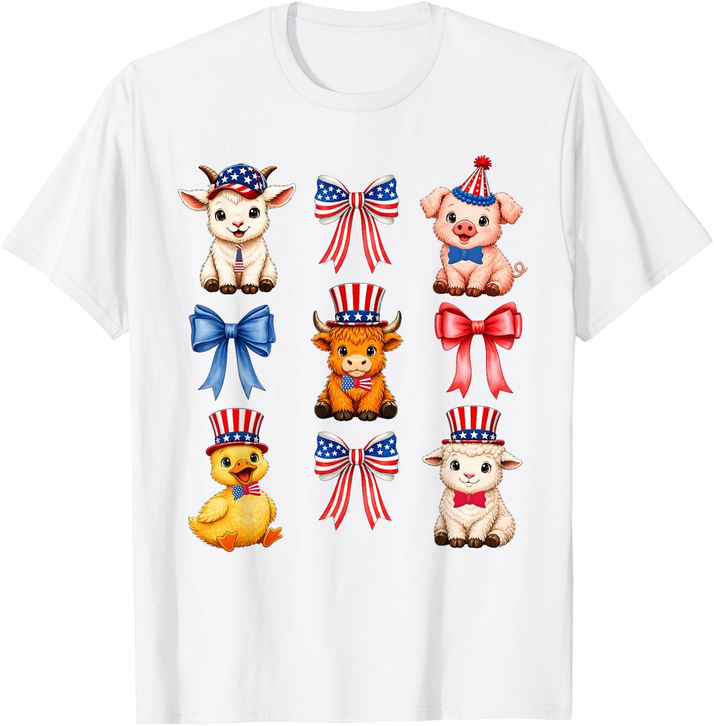 Cute 4th of July Patriotic Baby Farm Animals Lovers T-Shirt - T-Shirt | White