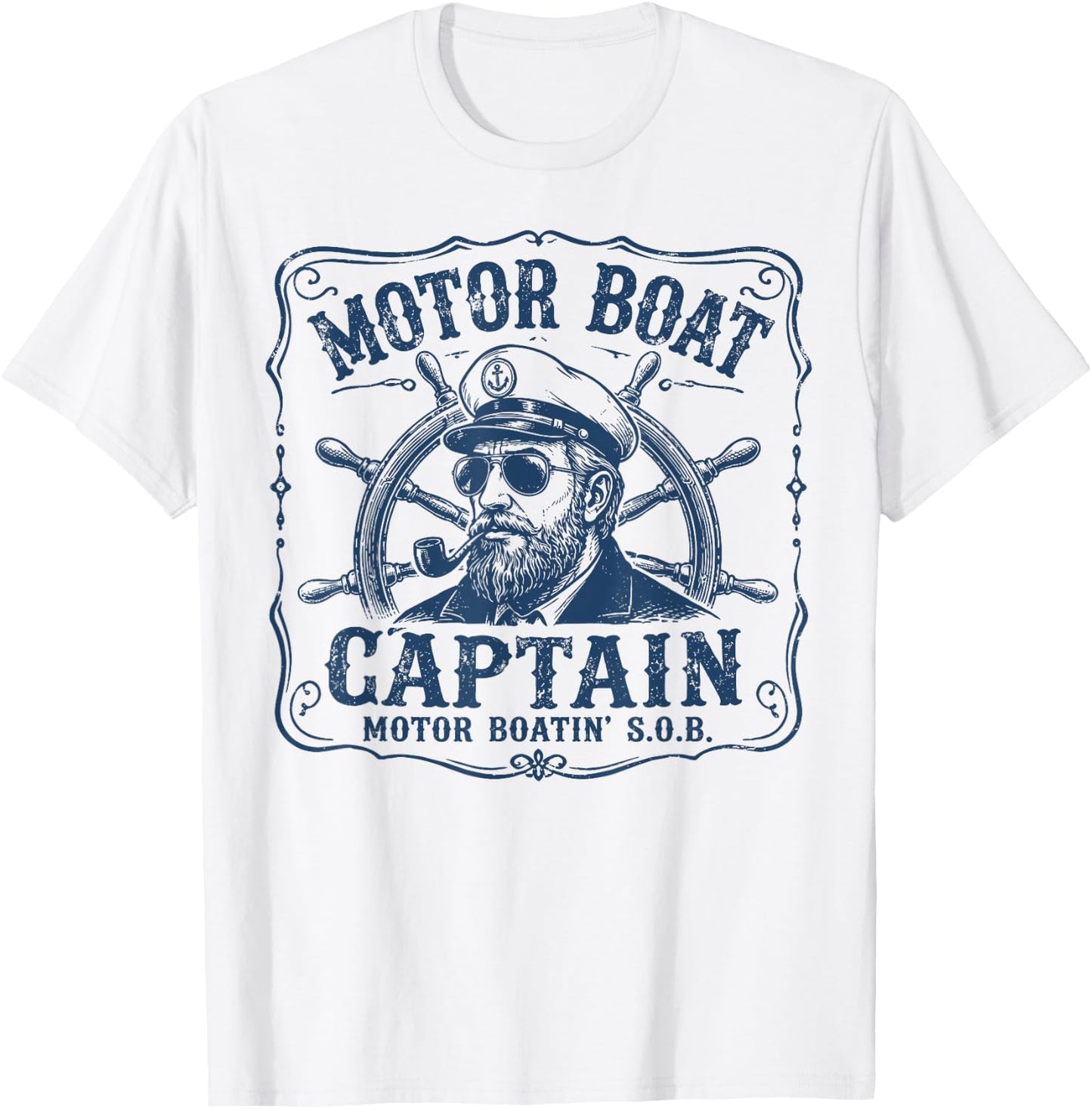 Vintage Motor Boat Captain Funny Pontoon Boating Lake T-Shirt - T-Shirt | White