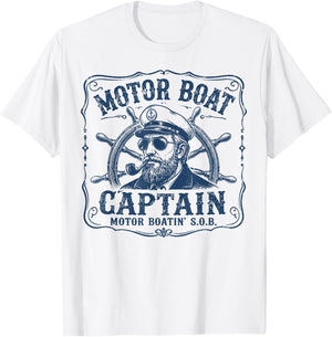 Vintage Motor Boat Captain Funny Pontoon Boating Lake T-Shirt - T-Shirt | White