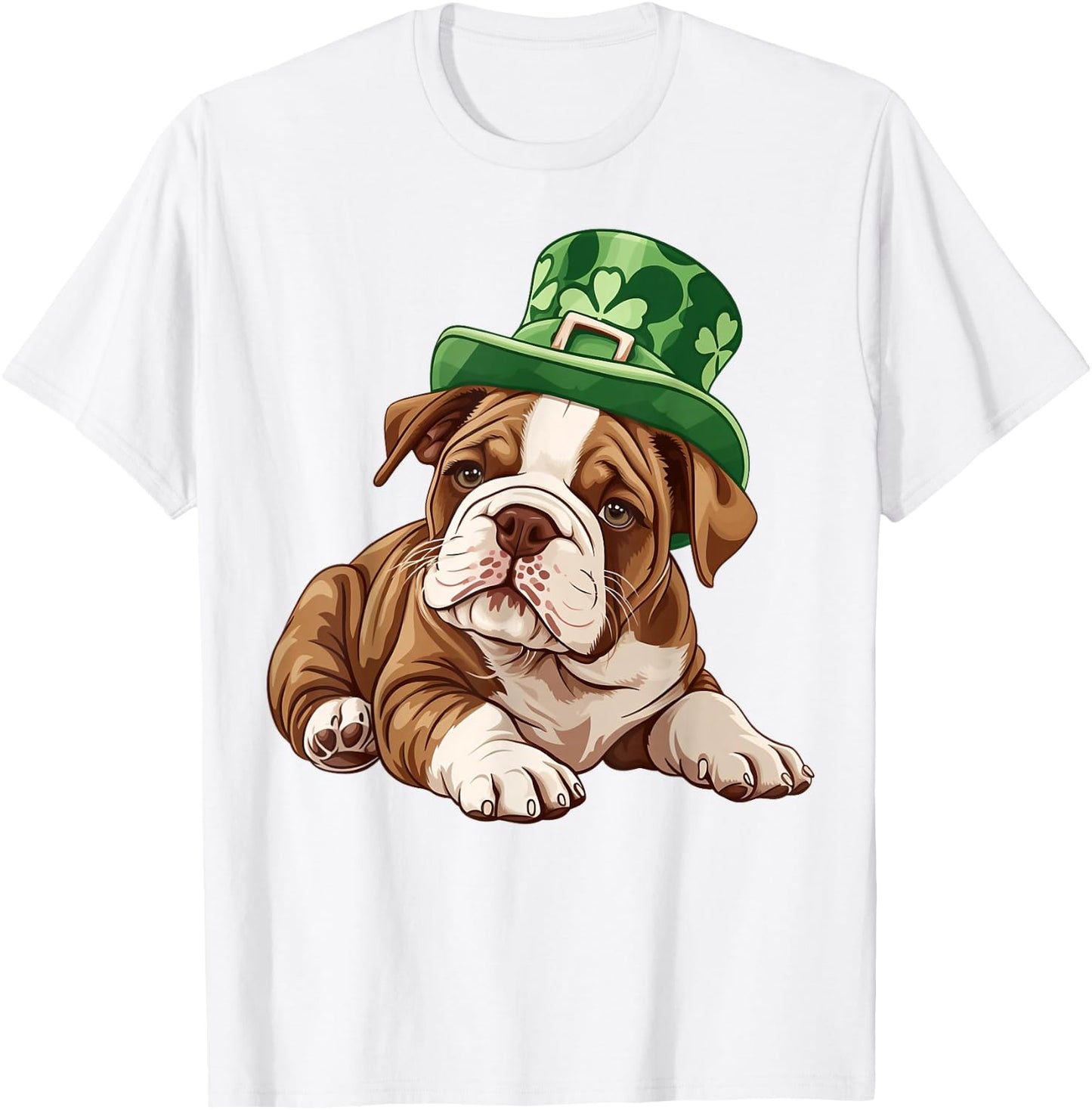 Saint Patricks Day English Bulldog Dog Shamrock Hat Gifts Men Women Kids T-Shirt - T-Shirt | White
