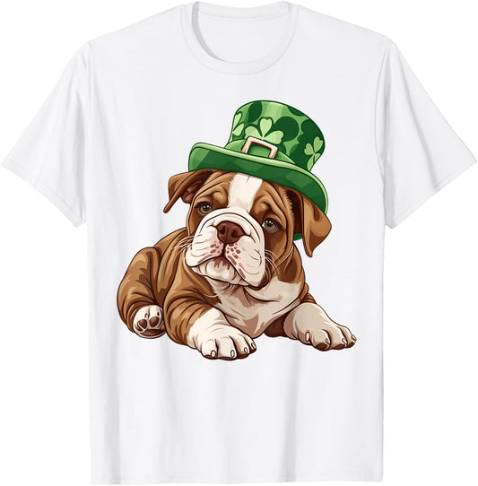 Saint Patricks Day English Bulldog Dog Shamrock Hat Gifts Men Women Kids T-Shirt - T-Shirt | White