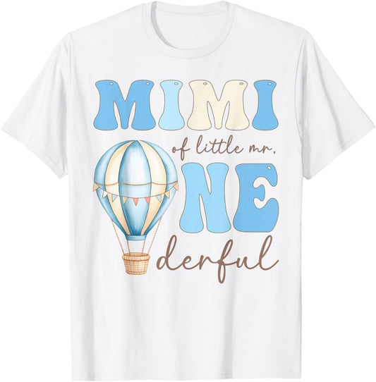 Mimi of Little Mr. Onederful 1st Birthday Boy Air Balloon T-Shirt - T-Shirt | White
