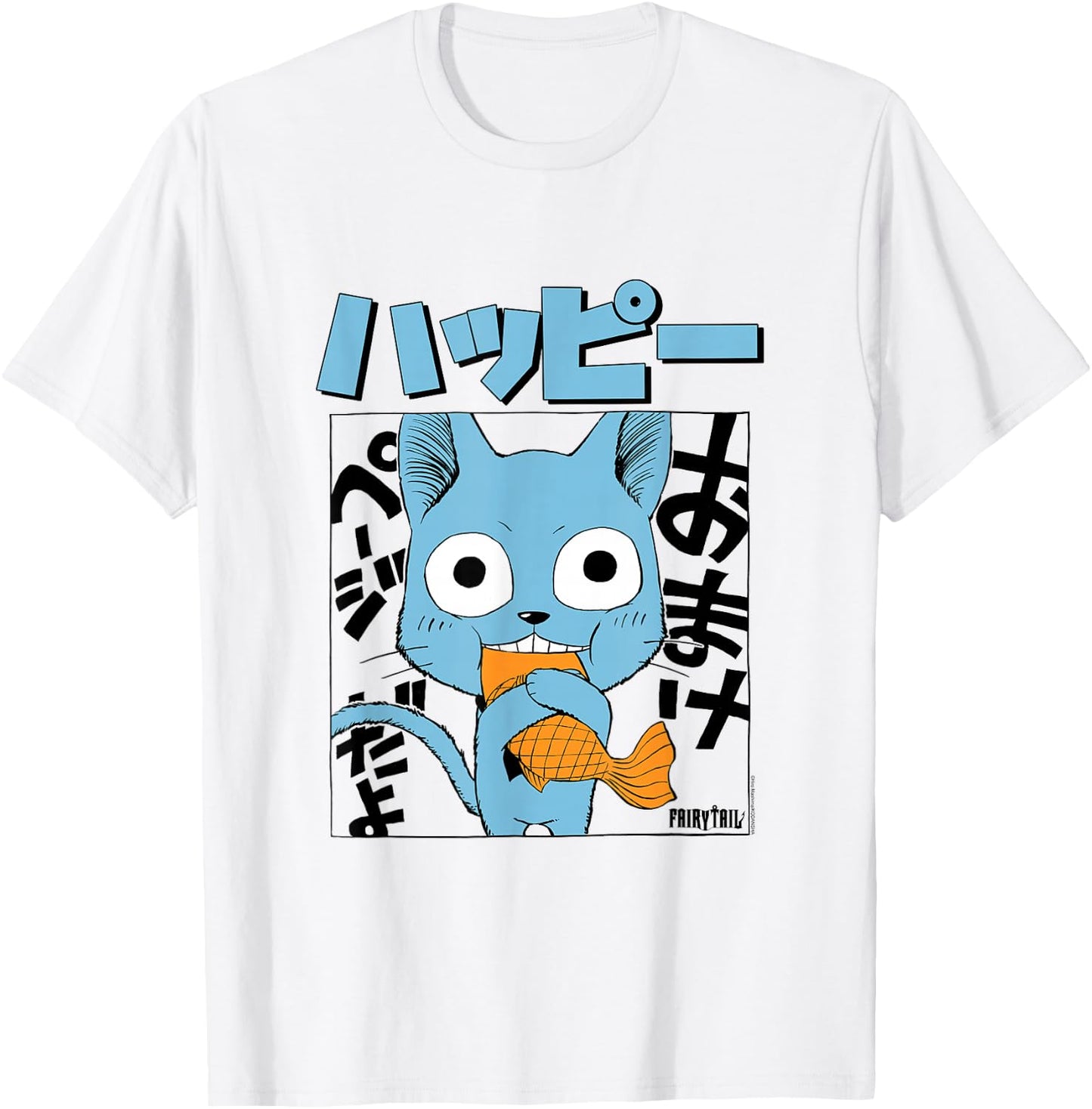 Fairy Tail Manga Happy Eating Fish T-Shirt - T-Shirt | White