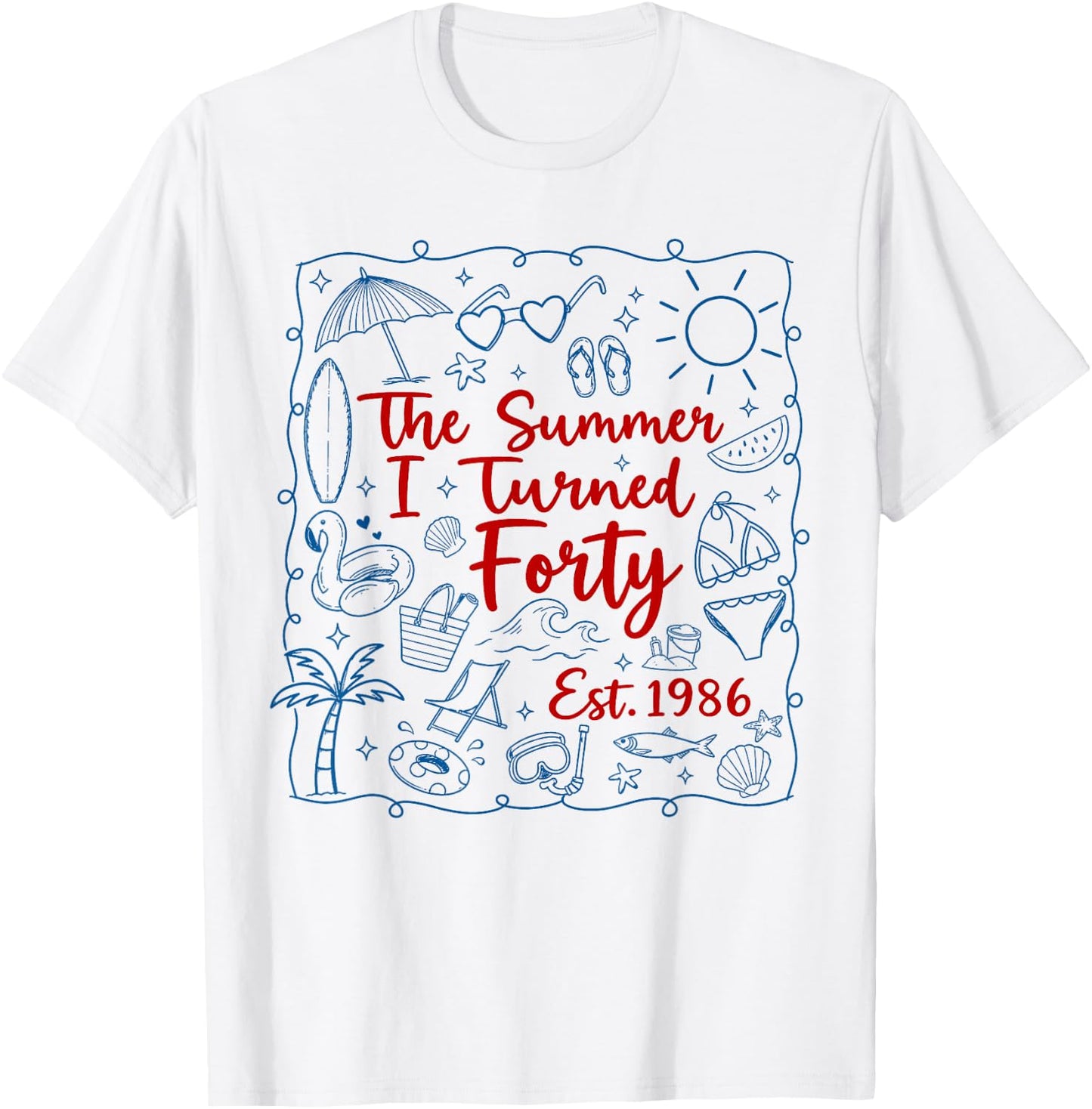 The Summer I Turned Forty Est.1986 Seashell Coastal Beach T-Shirt - T-Shirt | White