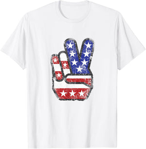 Fourth 4th of July Shirt American Flag Peace Sign Hand T-Shirt - T-Shirt | White