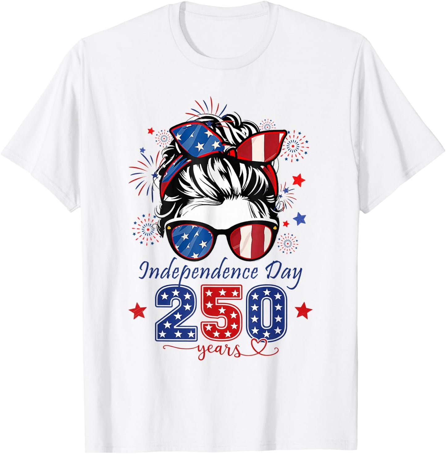 USA 250th Anniversary Messy Bun Women Celebrate 1776 2026 T-Shirt - T-Shirt | White