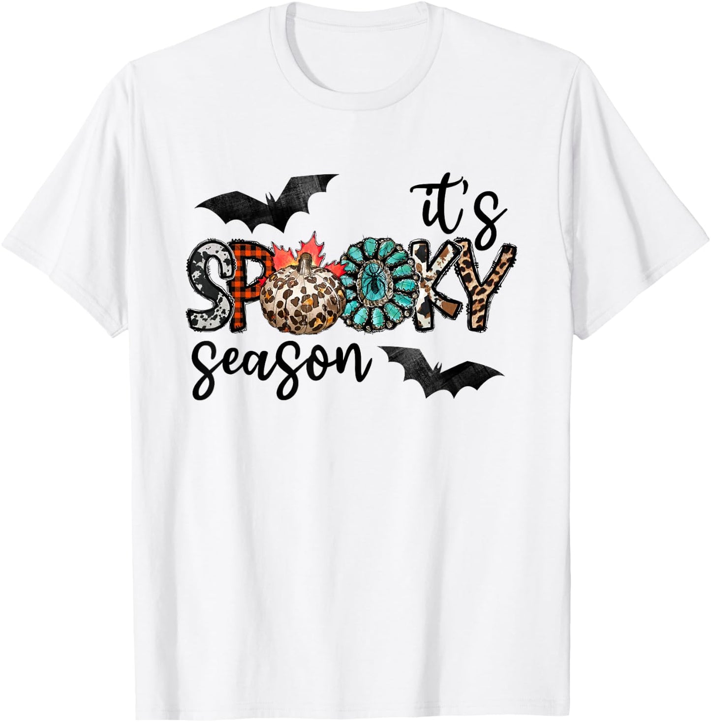It's Spooky Season Pumpkin Leopard T-Shirt - T-Shirt | White