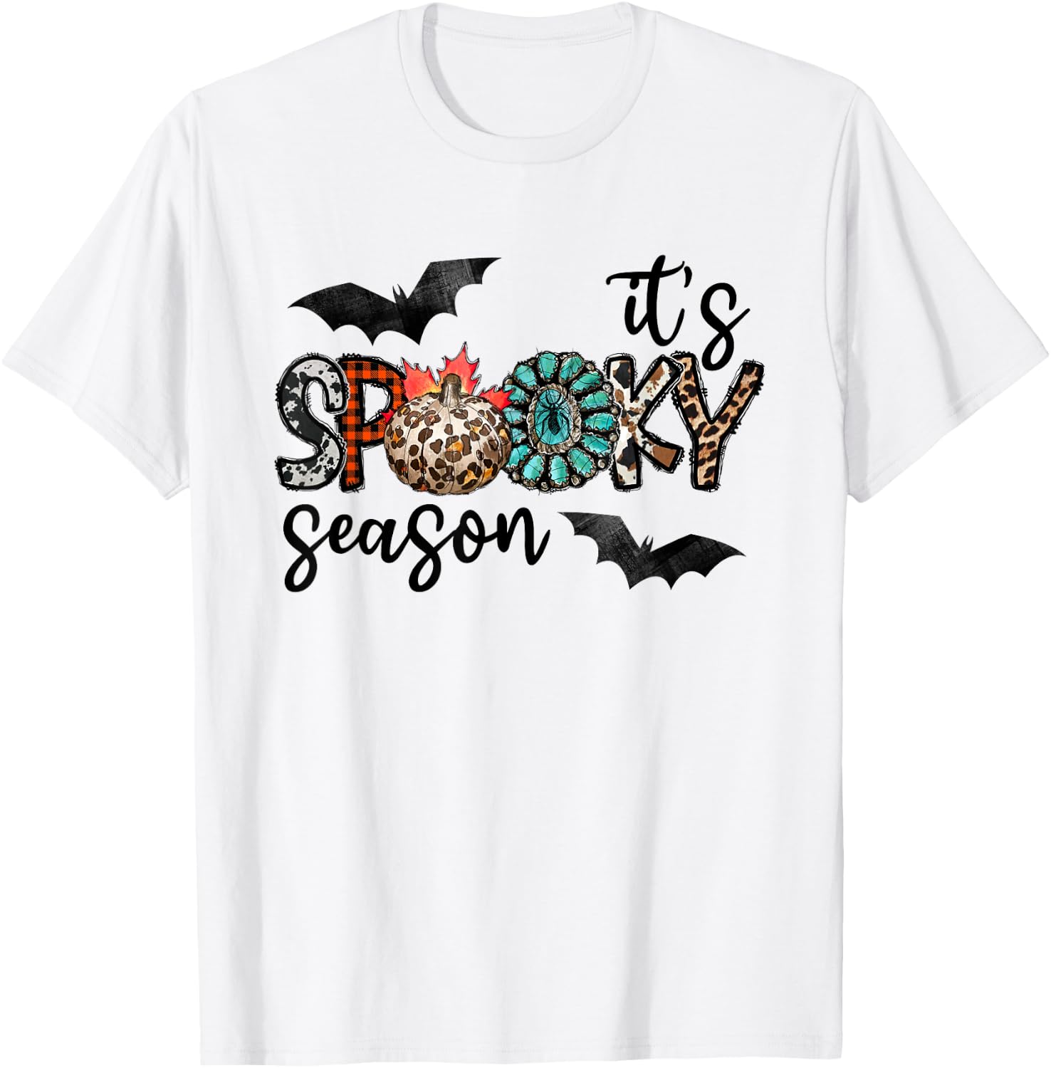 It's Spooky Season Pumpkin Leopard T-Shirt - T-Shirt | White