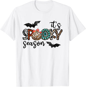 It's Spooky Season Pumpkin Leopard T-Shirt - T-Shirt | White