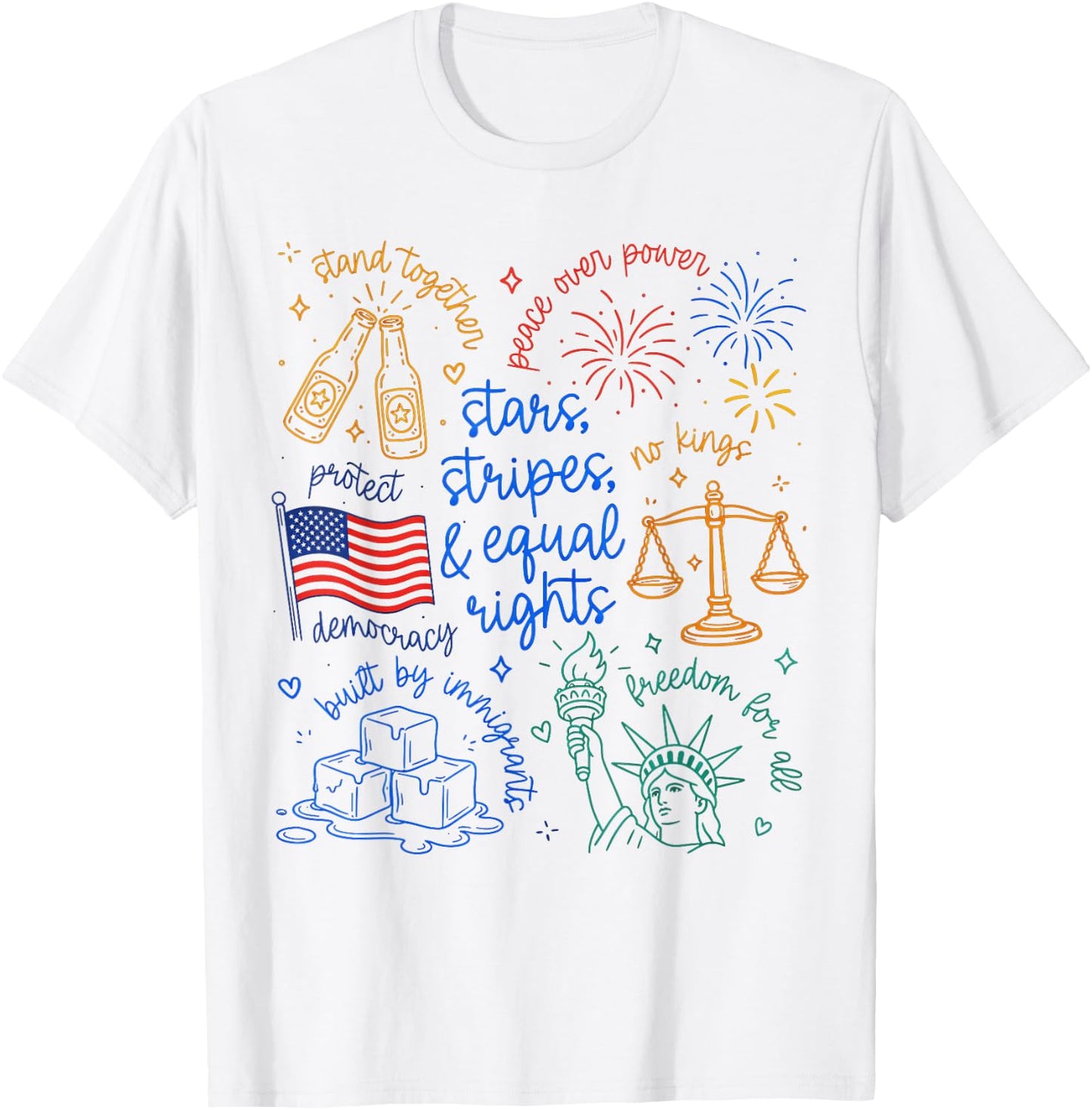 Stars Stripes & Equal Right Doodle USA Political Liberal T-Shirt - T-Shirt | White