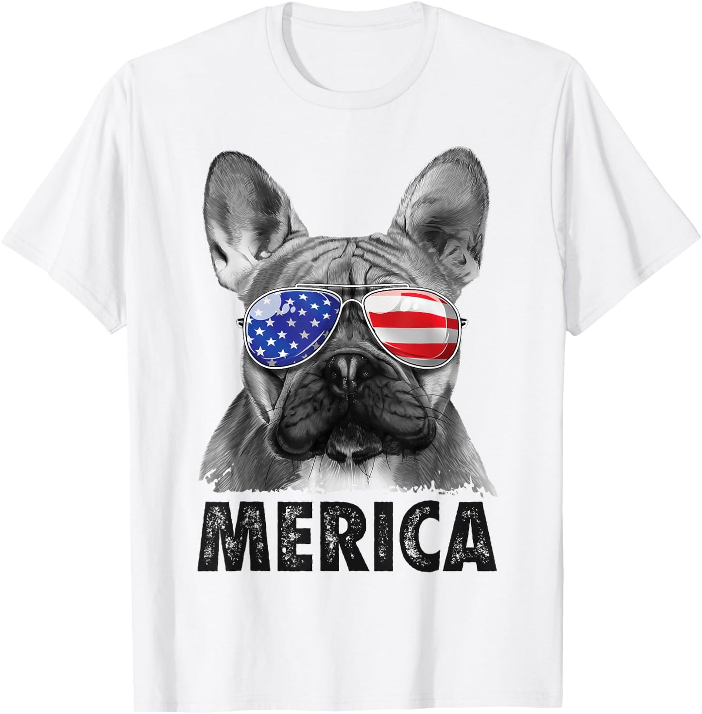 French Bulldog 4th of July Merica American Flag Sunglasses T-Shirt - T-Shirt | White