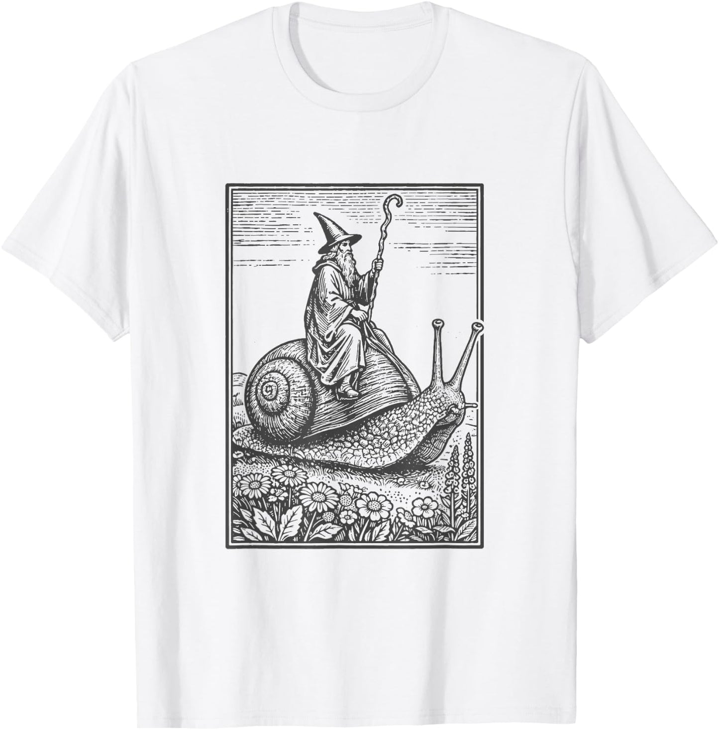 Zauberer, Magier, reitet auf Einer großen Schnecke, lustig T-Shirt - T-Shirt | White