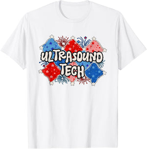Retro 4th of July Ultrasound Tech OB MFM Sonographer T-Shirt - T-Shirt | White