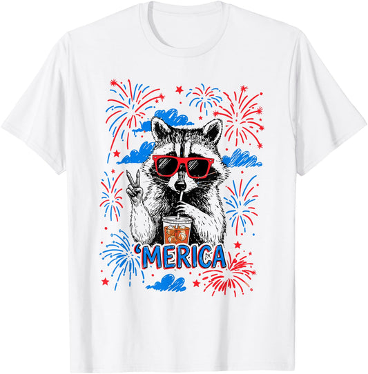 Chill The Fourth Out Funny Raccoon 'Merica 2026 4th of July T-Shirt - T-Shirt | White