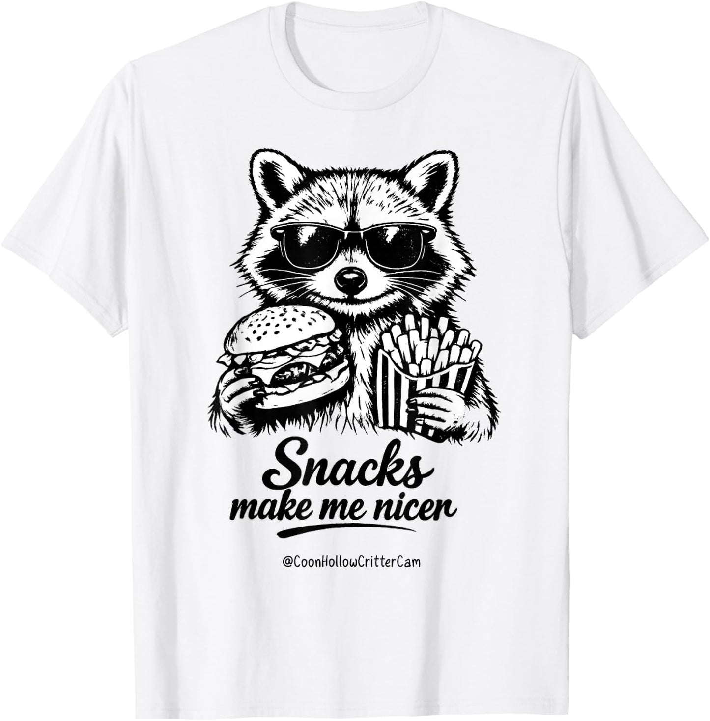 Funny Raccoon, Snacks Make Me Nicer, Feral T-Shirt - T-Shirt | White