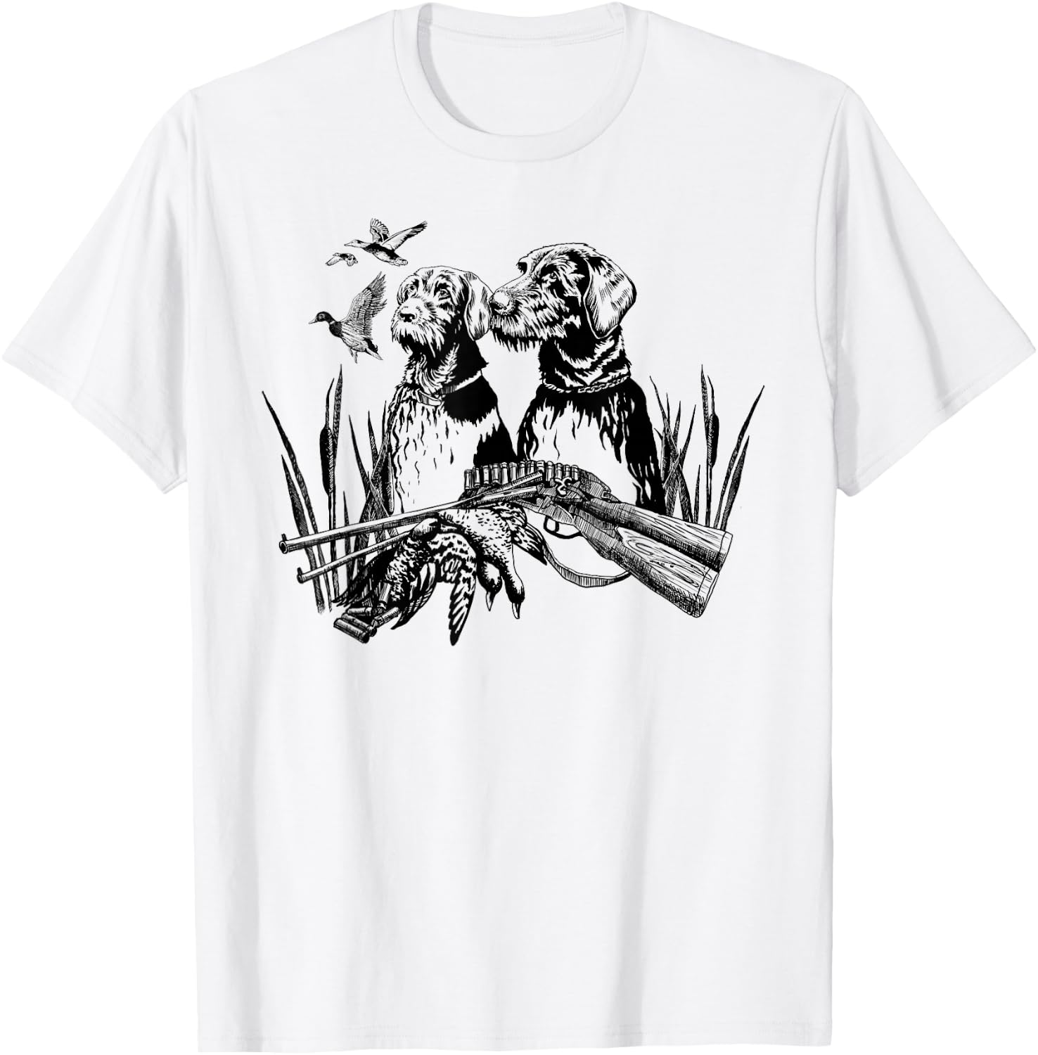 German Wirehaired Hunting Dog Hunter Dog Head Beard Retro T-Shirt - T-Shirt | White