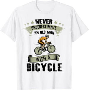 An Old Guy On A Bicycle Cycling Vintage Never Underestimate T-Shirt - T-Shirt | White