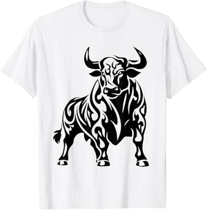Wild and Mighty Bull - Majestic Pattern , grey, S T-Shirt - T-Shirt | White