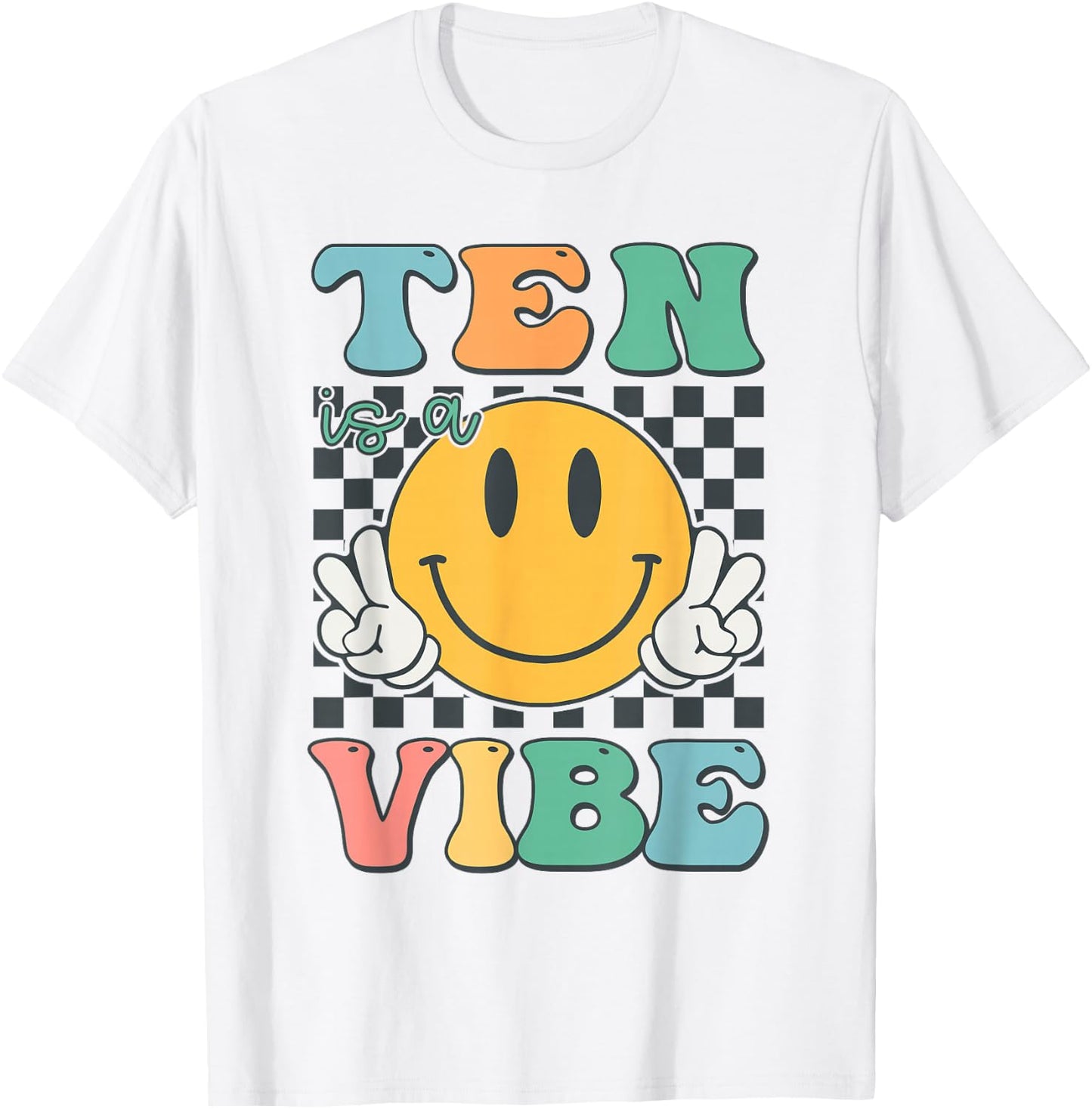 Ten Is A Vibe, 10. Geburtstag, Lächeln, Gesicht, Hippie, Junge, Mädchen, Kind T-Shirt - T-Shirt | White