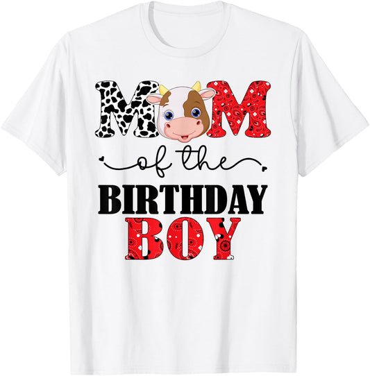 Mom of The Birthday For Boy Cow Farm 1st Birthday Cow Mum T-Shirt - T-Shirt | White