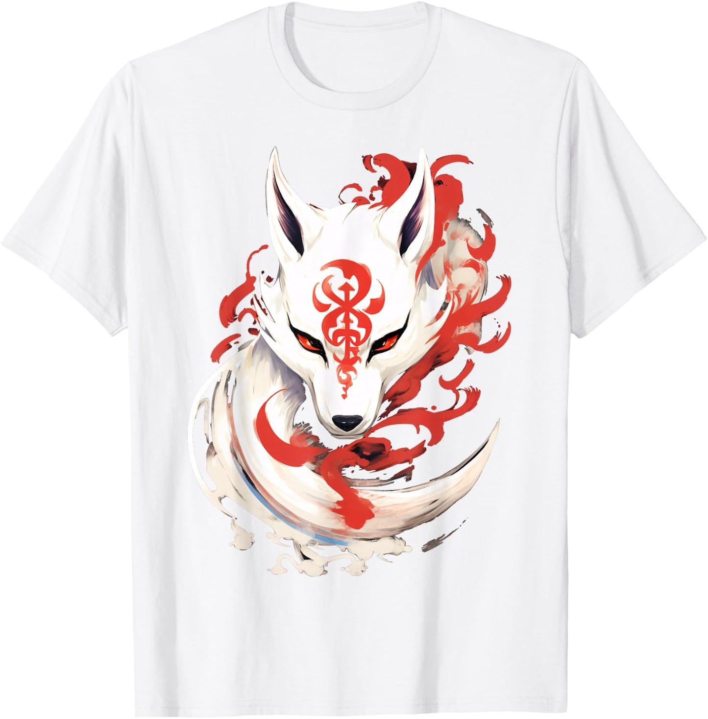 Japan Anime Kitsune Kumiho Fox Mask Samurai , gray T-Shirt - T-Shirt | White