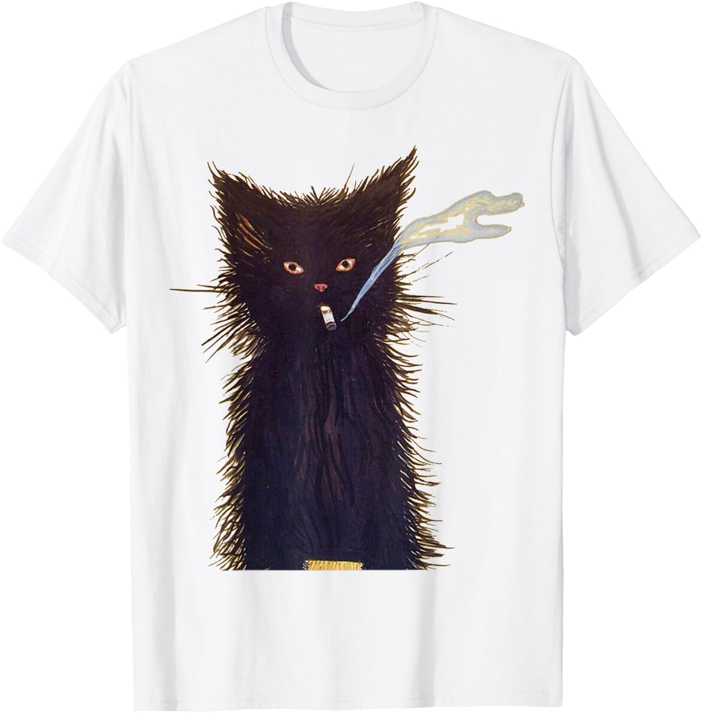 Smoking Black Cat Art Smoke T-Shirt - T-Shirt | White