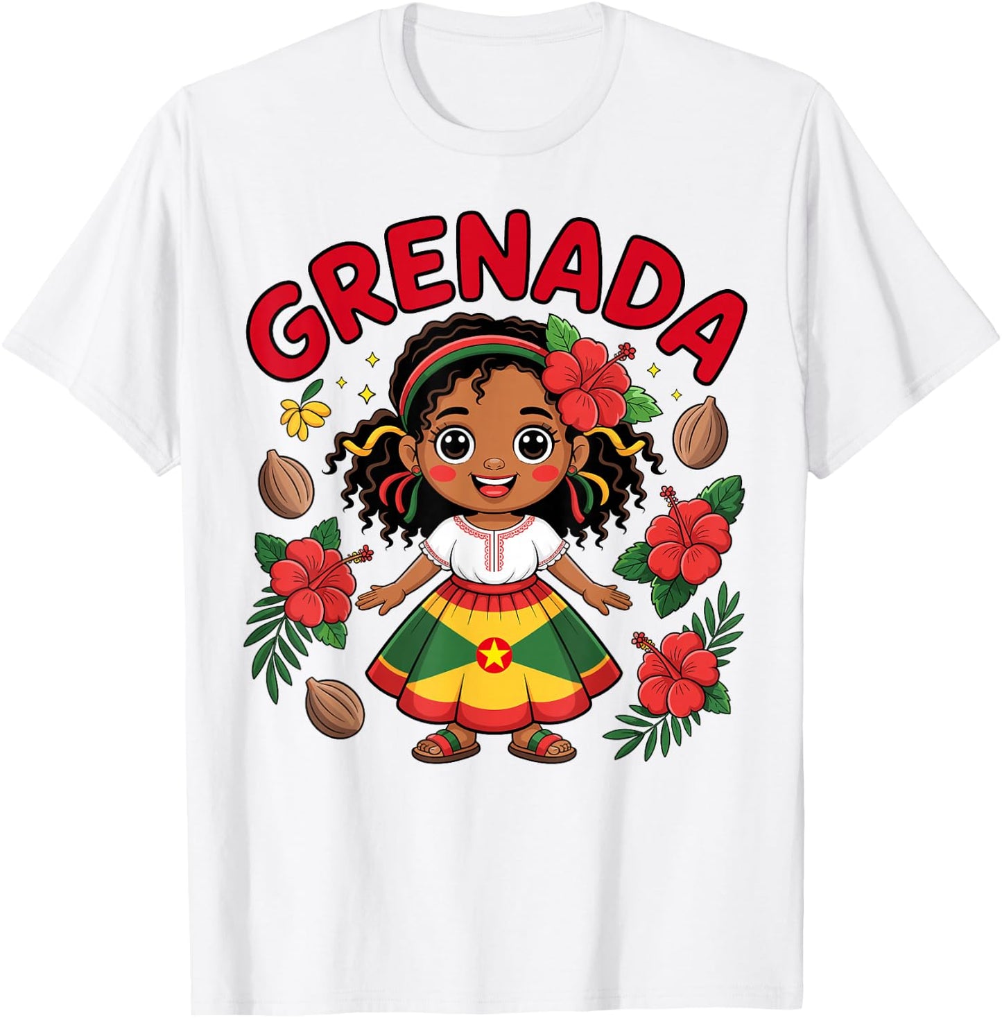 Cute Grenadian Girl in Flag Dress with Nutmeg for Kids T-Shirt - T-Shirt | White