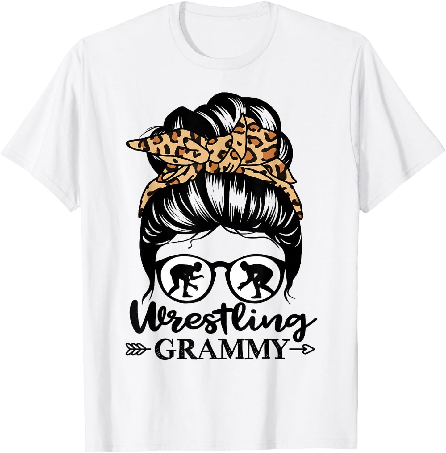 Wrestling Grammy Messy Bun Hair Funny Wrestler Grammy T-Shirt - T-Shirt | White