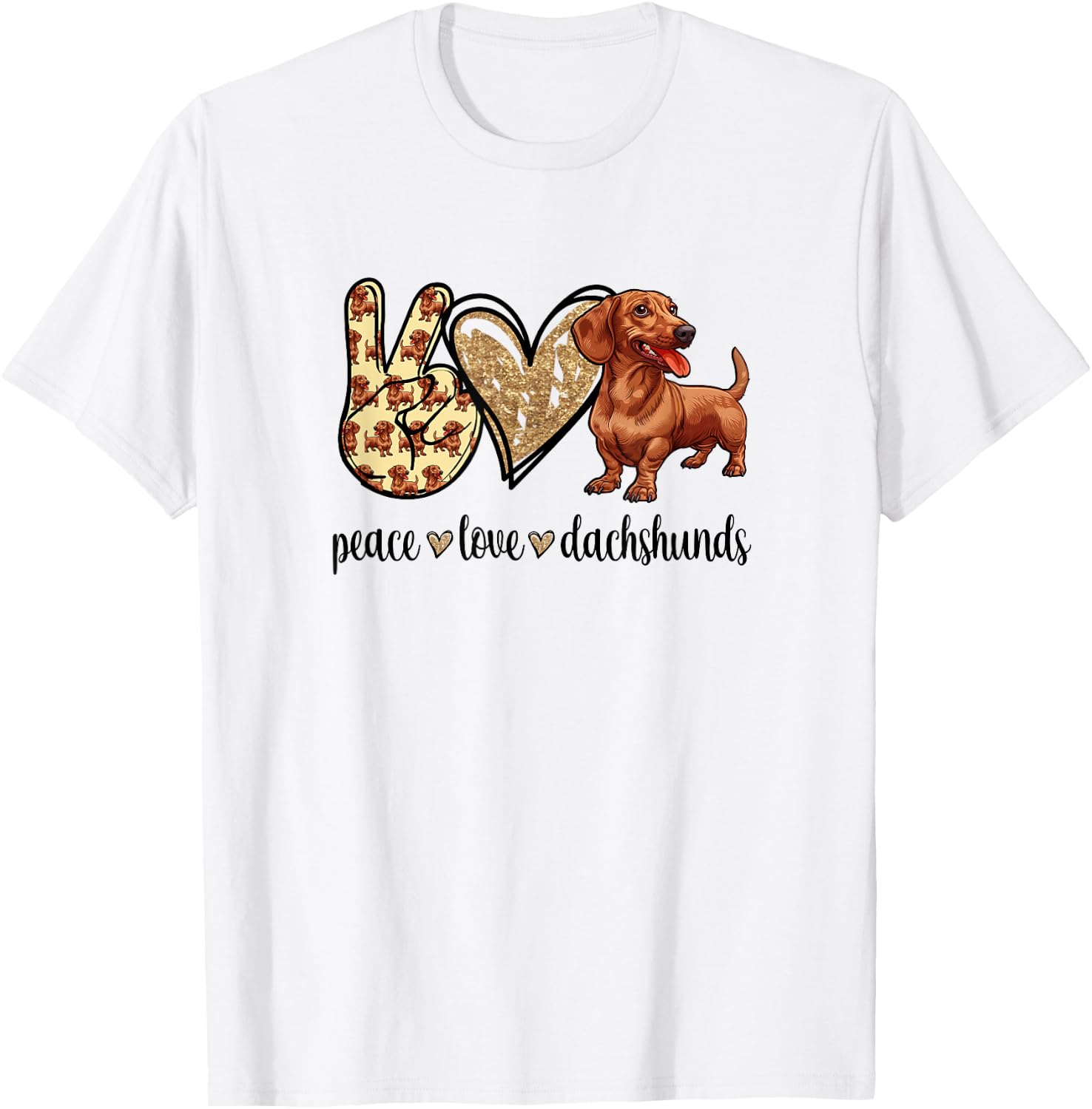 Funny Girls Peace Love Dachshunds Lover T-Shirt - T-Shirt | White