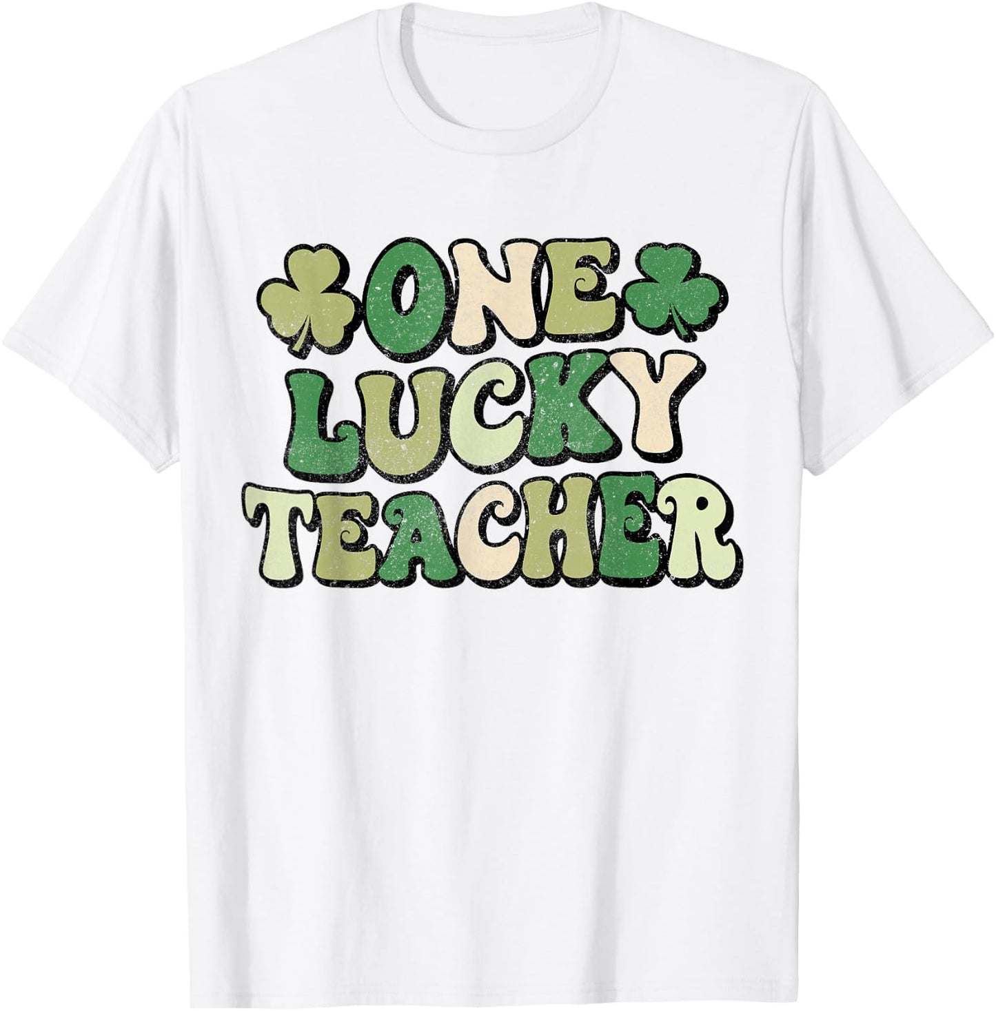 One Lucky Teacher Groovy Retro Teacher St Patrick's Day Women Kids T-Shirt - T-Shirt | White