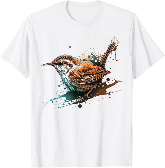 Wren, cute bird painting T-Shirt - T-Shirt | White