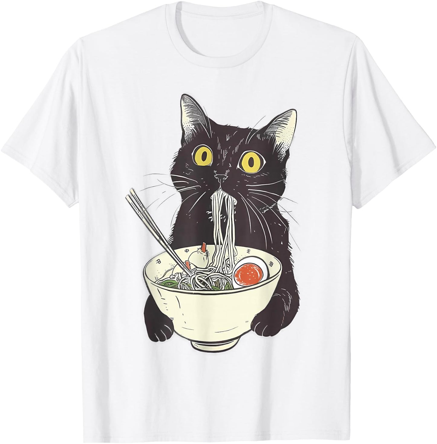 Cat Ramen Noodle Japanese Anime Manga Kawaii Cat , White T-Shirt - T-Shirt | White