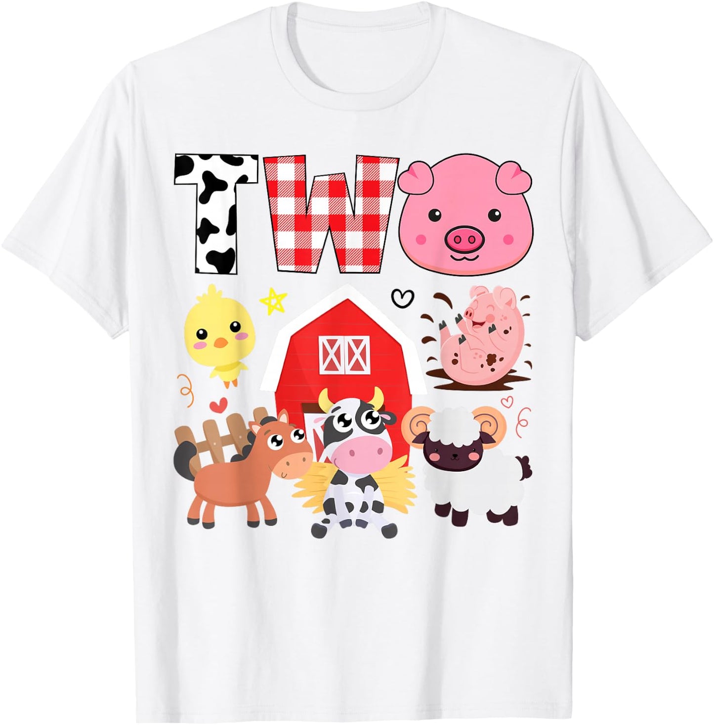 2nd Birthday Two Year Old Farm Theme Animals Birthday Party T-Shirt - T-Shirt | White