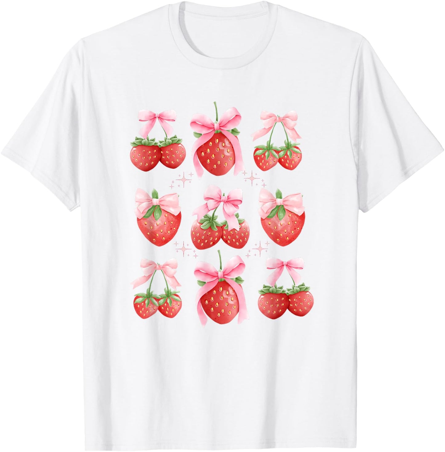 Cute Pink Bow Coquette Strawberry Clean Girl Aesthetic T-Shirt - T-Shirt | White
