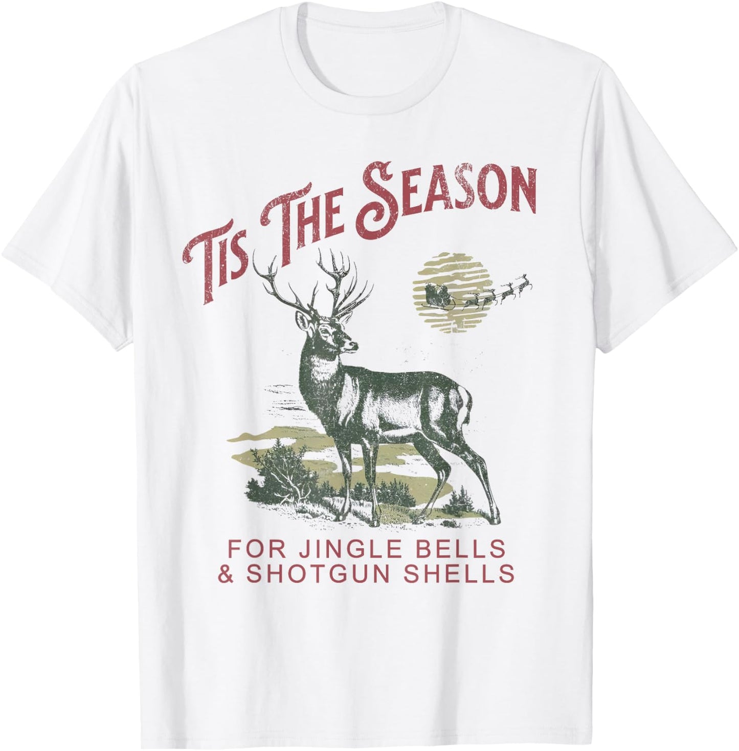 Tis The Season Reindeer Jingle Bells Vintage Shotgun-Shells T-Shirt - T-Shirt | White