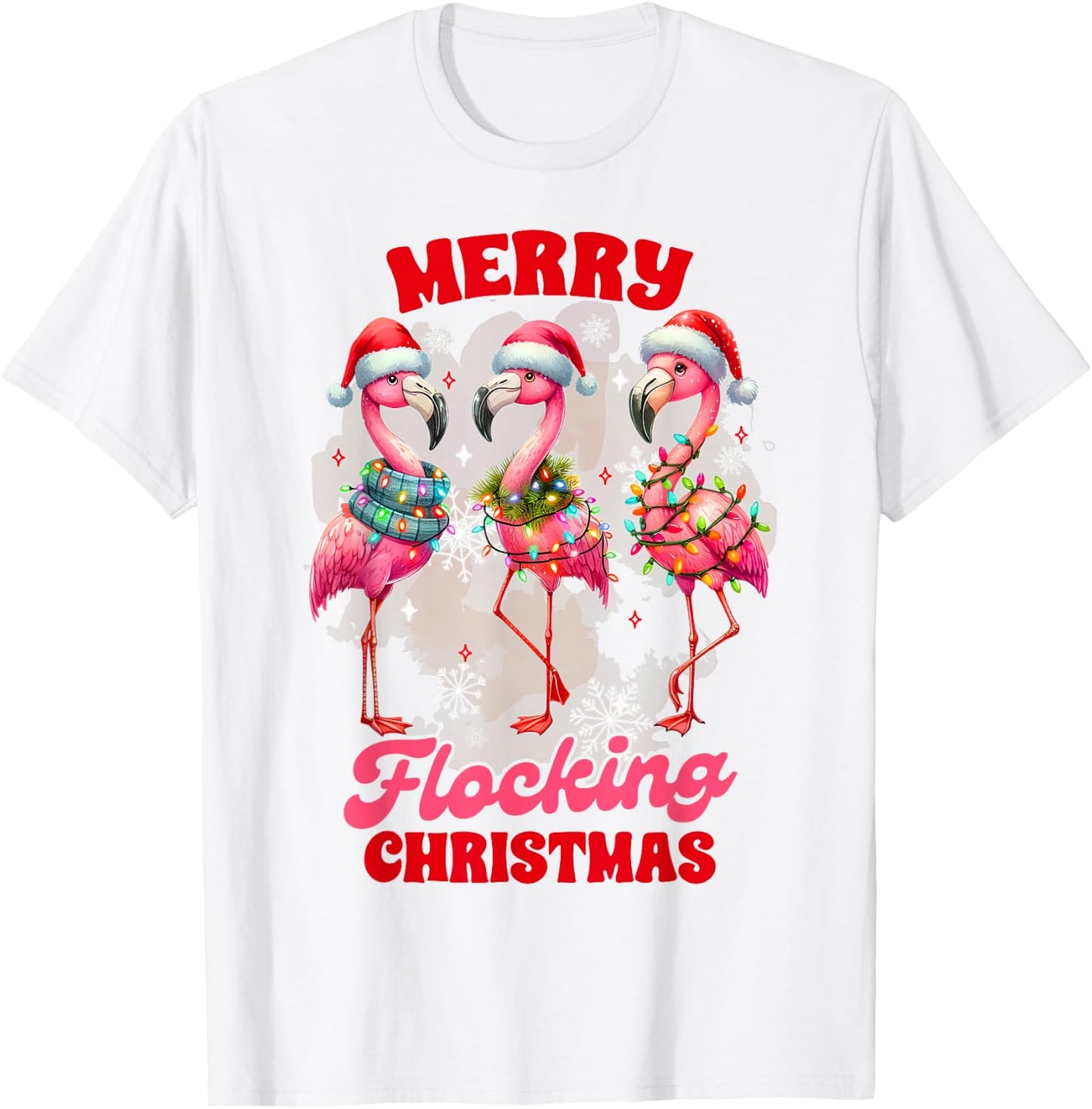 Christmas Xmas Vibes Flamingo Lover Merry Flocking Christmas T-Shirt - T-Shirt | White