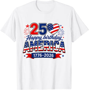 Happy Birthday America USA 250 Years Women Kids 4th of July T-Shirt - T-Shirt | White