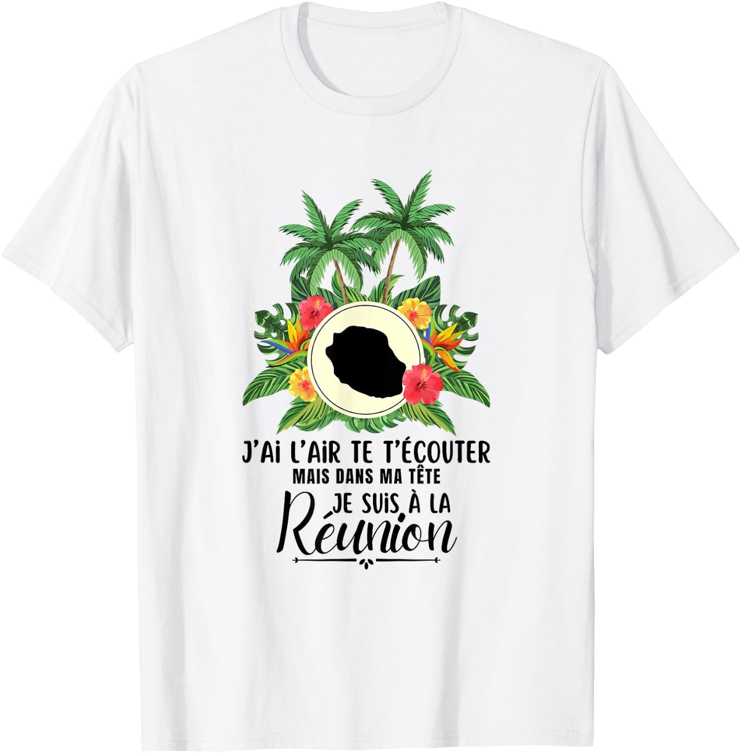 Funny I Look Like You Listen Ile de la Réunion 974 , white, S T-Shirt - T-Shirt | White