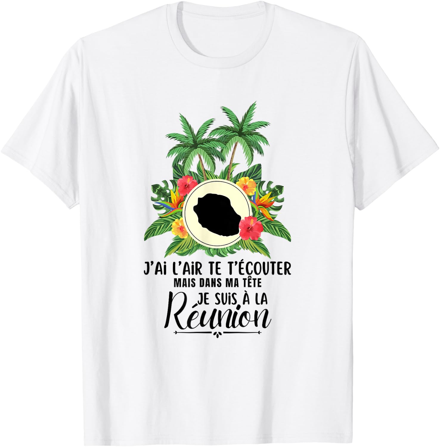 Funny I Look Like You Listen Ile de la Réunion 974 , white, S T-Shirt - T-Shirt | White