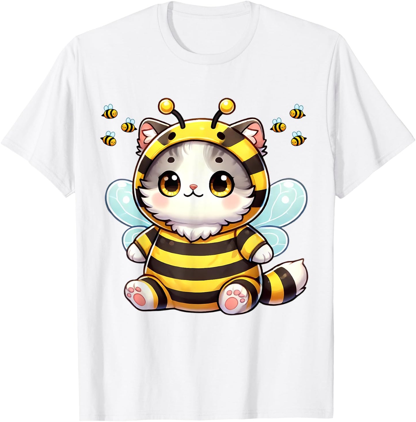 Bee Cat BeeCat Cute Funny Kitten Cat Dressed As A Bee Men Women Girls Kids T-Shirt - T-Shirt | White