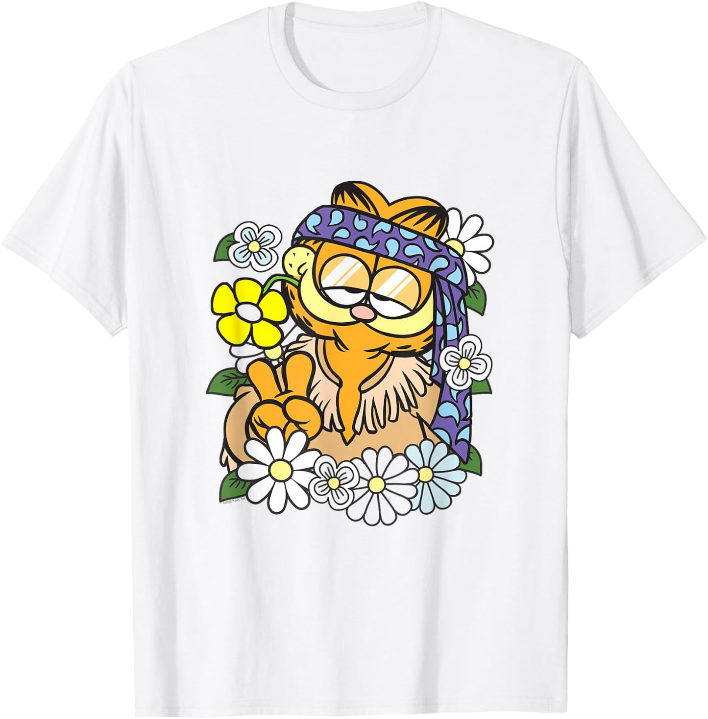 Garfield Hippie with Flowers Retro Cat Cartoon T-Shirt - T-Shirt | White