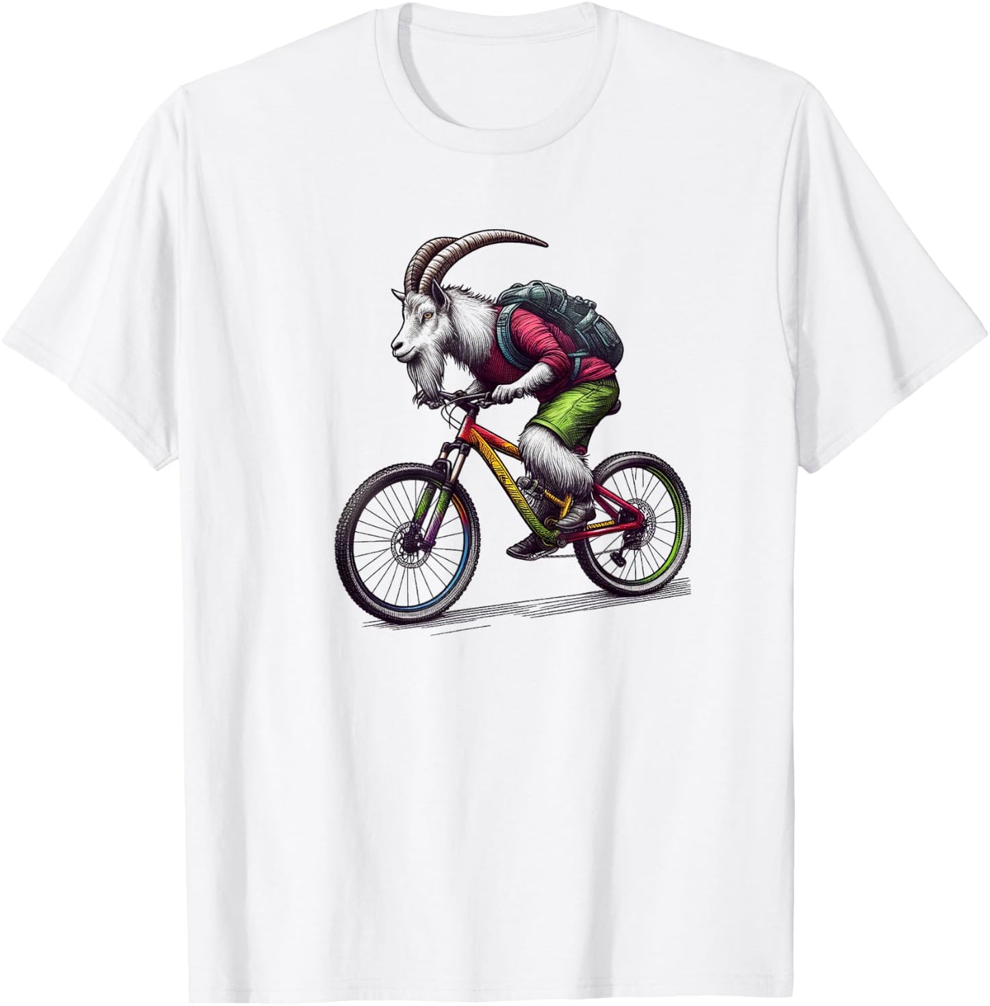 Mountain Goat Riding Mountain Bike T-Shirt - T-Shirt | White