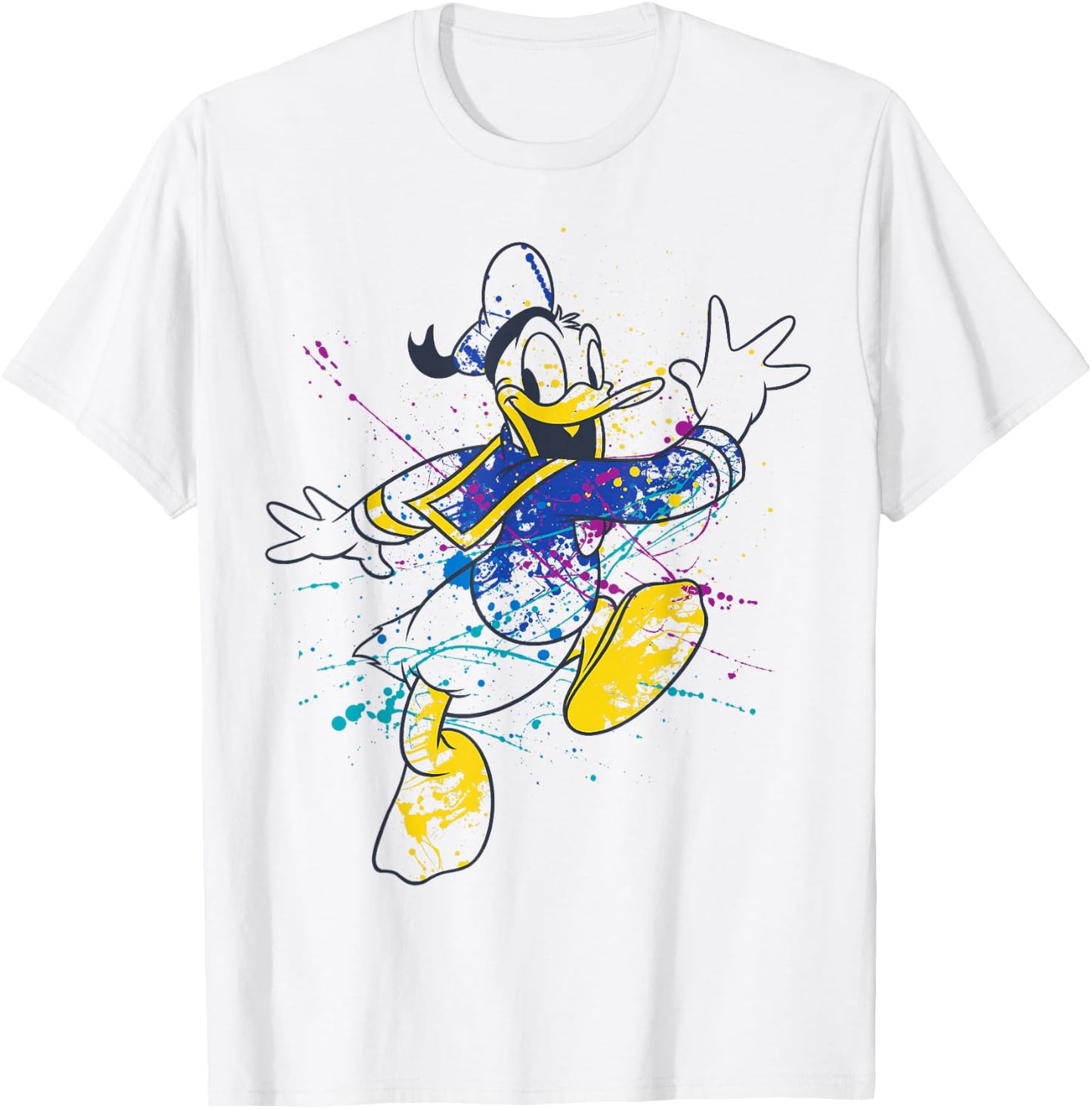 Disney Donald Duck Jumping For Joy Paint Splatter Portrait T-Shirt - T-Shirt | White
