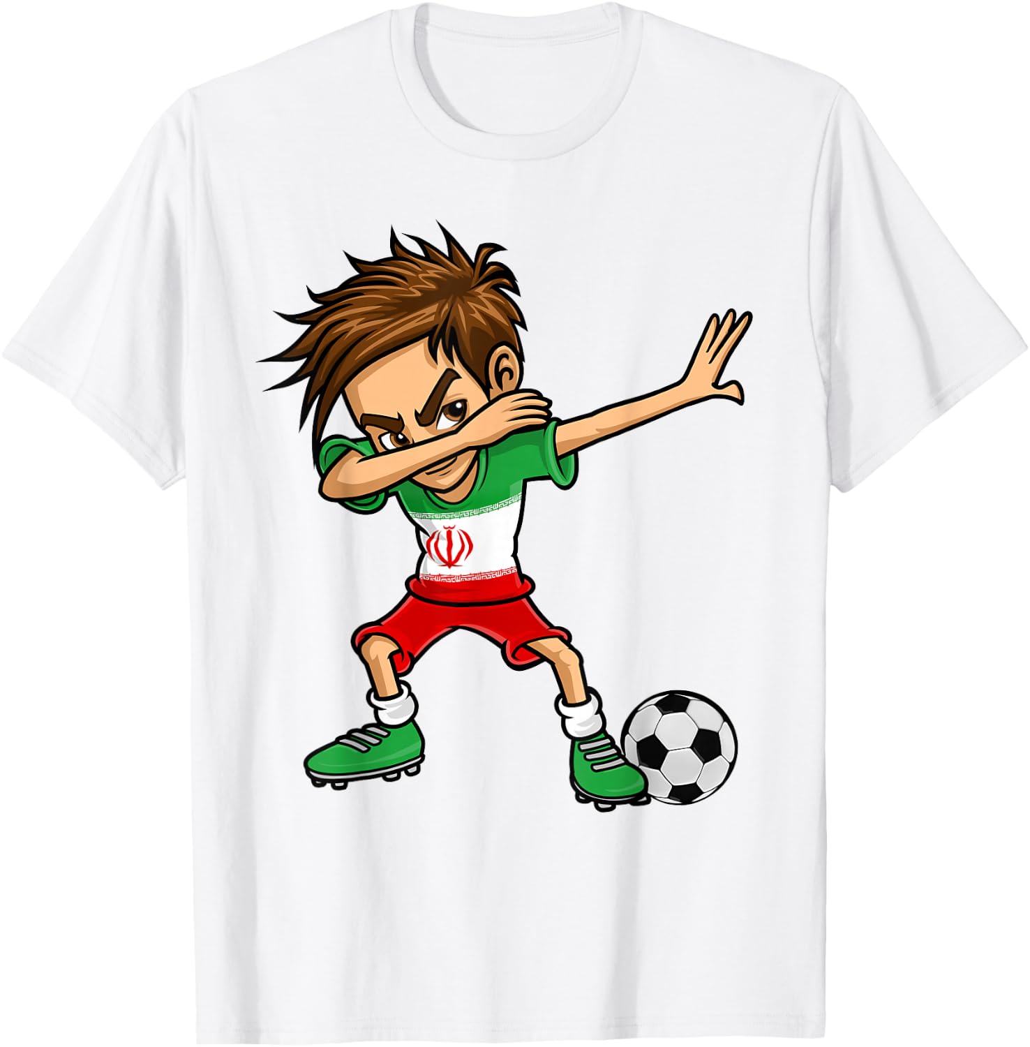Dabbing Boy Iran Soccer Jersey Iranian Flag T-Shirt - T-Shirt | White