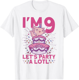 I'm 9 bday Axolotl party cute 9th Birthday Kids Axolotl T-Shirt - T-Shirt | White